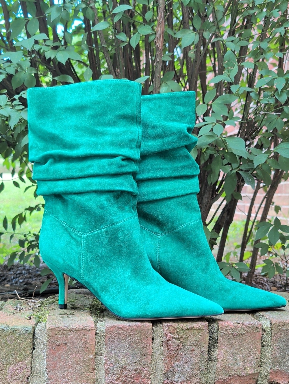 Nine West Green Leather Suede Mycki Mid Calf Slouch Boot Size 6.5 (858)